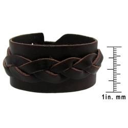 Genuine Brown Leather Wide Cuff Woven Design Bracelet