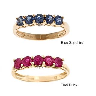Yach 14k Yellow Gold Blue Sapphires and Diamond Accent Ring