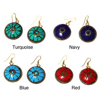 Brass Natural Stone Round Inlay Earrings (India)