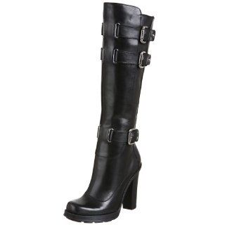 Womens Martini Buckle Tall Shaft Boot,Black Leather,7 M US Shoes