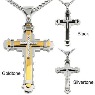 Two tone Stainless Steel Cubic Zirconia Multi layer Cross Necklace