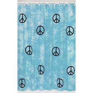 Turquoise Groovy Peace Sign Tie Dye Shower Curtain