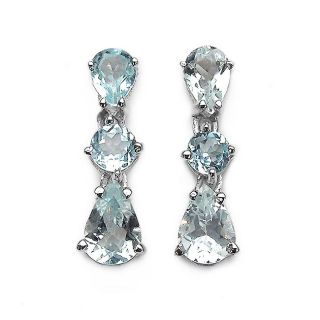 Malaika Sterling Silver Aquamarine 3 stone Dangle Earrings