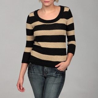 Cable & Gauge Womens Black/ Safari Stripe 3/4 sleeve Sweater