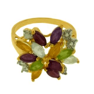 Gem Jolie Gold over Silver Multi gemstone and Diamond Accent Ring