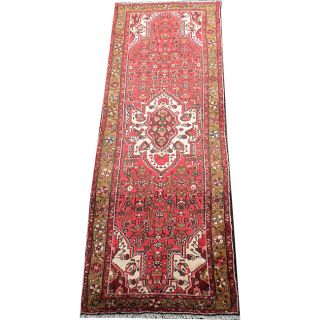 Persian Hand knotted Hamadan Red/ Brown Wool Rug (39 x 102