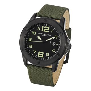 Stuhrling Original Mens Pilot Ace Quartz Canvas Leather Strap Watch