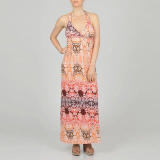 LA Gold Womens Coral Allover Scroll Maxi Dress