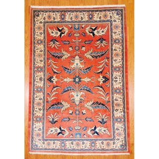 Persian Hand Knotted Sarouk Rust and Ivory Wool Rug (71 x 106