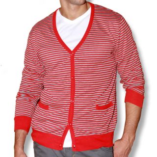 191 Unlimited Mens Red Stripe Cardigan Sweater