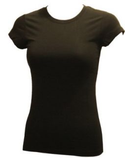 Ladies Black Plain Sport T Shirt Round Neck Cap Sleeves