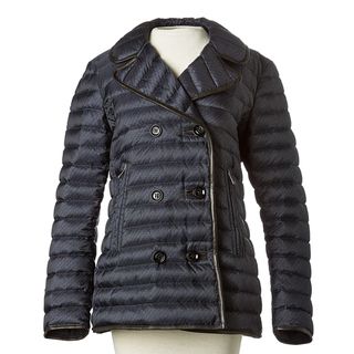 Burberry Womens Navy Leather trimmed Quilted Peacoat