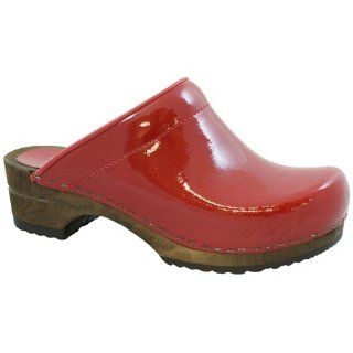  FACTORY 2ND   Sanita Wood Red Patent Open Back Clogs Shoes