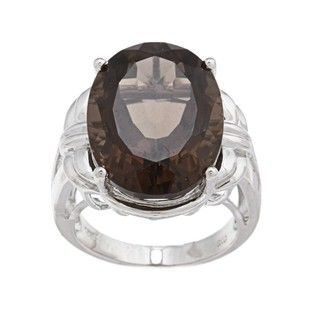 Oro Leoni Sterling Silver Smokey Quartz Ring (Size 7)