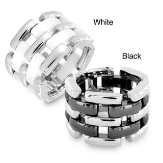 Stainless Steel and Ceramic Linked Wide Ring