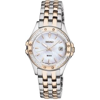 Seiko Womens Dress Mother Of Pearl Dial Gold Diamond Watch