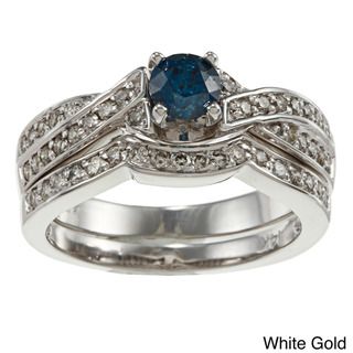 14k Gold 3/4ct TDW Blue and White Diamond Bridal Ring Set