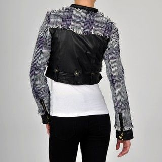 Apart Womens Tweed Leather Cropped Jacket