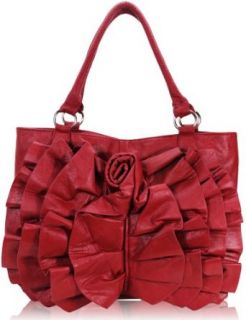 Womens Designer Handbags   Ladies Red Rose Ruffle Tote