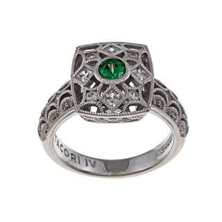 Tacori IV Silver Simulated Emerald and Cubic Zirconia Lace Ring