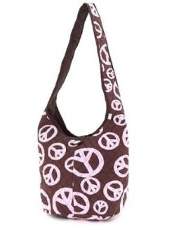Belvah Quilted Peace Sign Hobo Style Cross Body Handbag