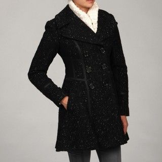 Jessica Simpson Womens Black Tweed Double breasted Coat