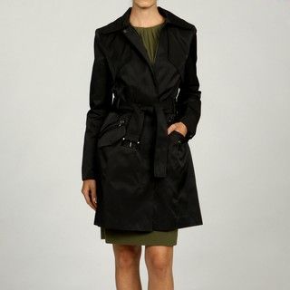 Kenneth Cole Womens Black Belted Trench Coat