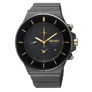Seiko Mens Chronograph Black Ion Gold Accent Watch