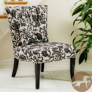 Black and White Floral Pattern Accent Chair