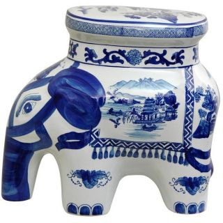 Porcelain 14 inch Blue and White Elephant Landscape Stool (China