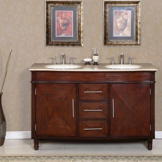 Silkroad Exclusive Travertine Top 55 inch Double Sink Vanity Cabinet