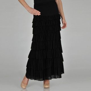 Grace Elements Womens Black Ruffle Maxi Skirt