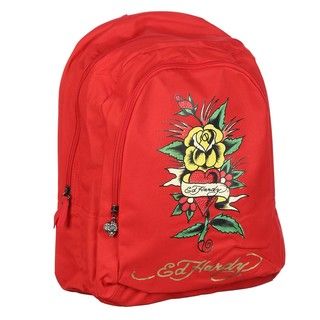 Ed Hardy Josh Red Flower Heart 17 inch Backpack