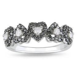 10k White Gold 1/2ct TDW Black and White Diamond Heart Ring (H I, I2