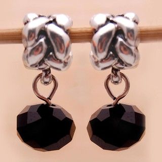 Bleek2Sheek Silverplated Black Crystal Dangle Charm Beads (Set of 2