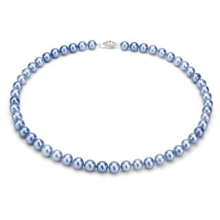 DaVonna Sterling Silver 7 7.5mm Blue Freshwater Pearl Necklace (16 36