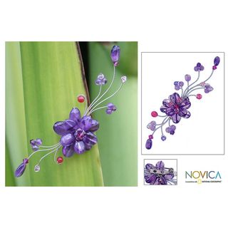 Stainless Steel Lilac Bouquet Amethyst Brooch (Thailand)