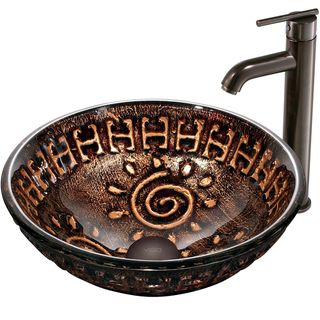 Aztec Vessel Sink in Mosaic Browns with Oil Rubbed Bronze Faucet