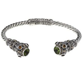 18k Gold and Sterling Silver Peridot and Citrine Cuff Bracelet