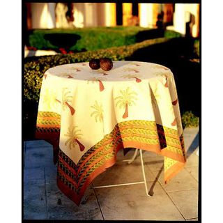 Palm Tree Green/ Camel Tablecloth (59 in. x 86 in.)