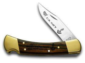 BUCK 110 Folding Hunter Navy 1/100 Wood Pocket Knife