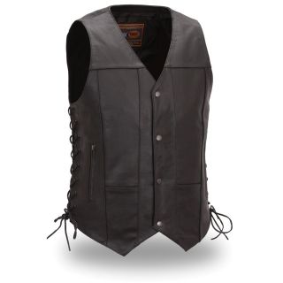 First Classics Mens Black Leather 10 pocket Motorcycle Vest