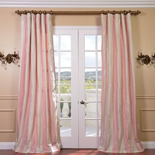 Light Pink/ Cream Stripe Faux Silk Taffeta 96 inch Curtain Panel