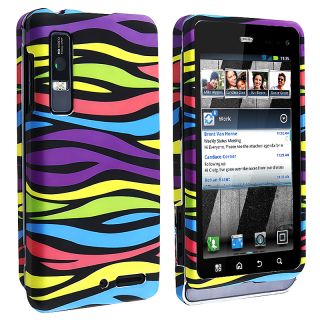 Rainbow Zebra Snap on Rubber Coated Case for Motorola Droid 3 XT862