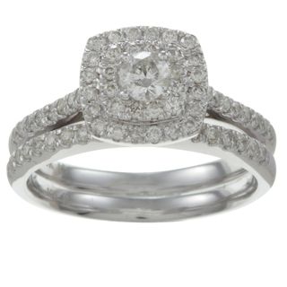 10k White Gold 3/4ct TDW Diamond Double Halo Bridal Ring Set (H I, I2