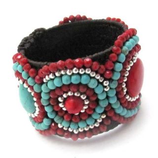 Enamored Mosaic Coral/ Turquoise Stones Cuff (Thailand)