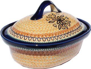 Polish Pottery Oval Casserole Dish Large with Lid 1158