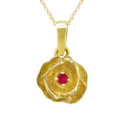 10k Gold July Birthstone Created Ruby Flower Necklace