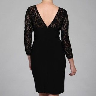 Evan Picone Womens Black Lace Sheer Bodice Dress