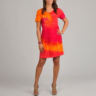 La Cera Womens Tie Dye Print Short Sleeve Dress